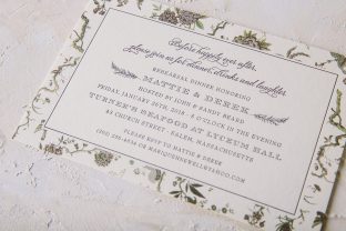 Foil stamped wedding invitations with botanical accents from Smock