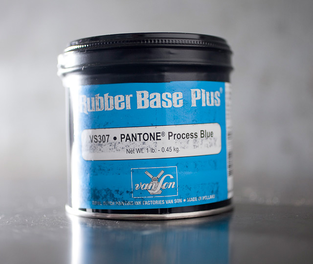 Letterpress Ink, rubberbased Pantone Process Blue, letterpress