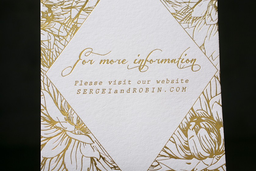 Digitally printed + gold foil stamped floral wedding invitations by Umama, printed by Boxcar Press