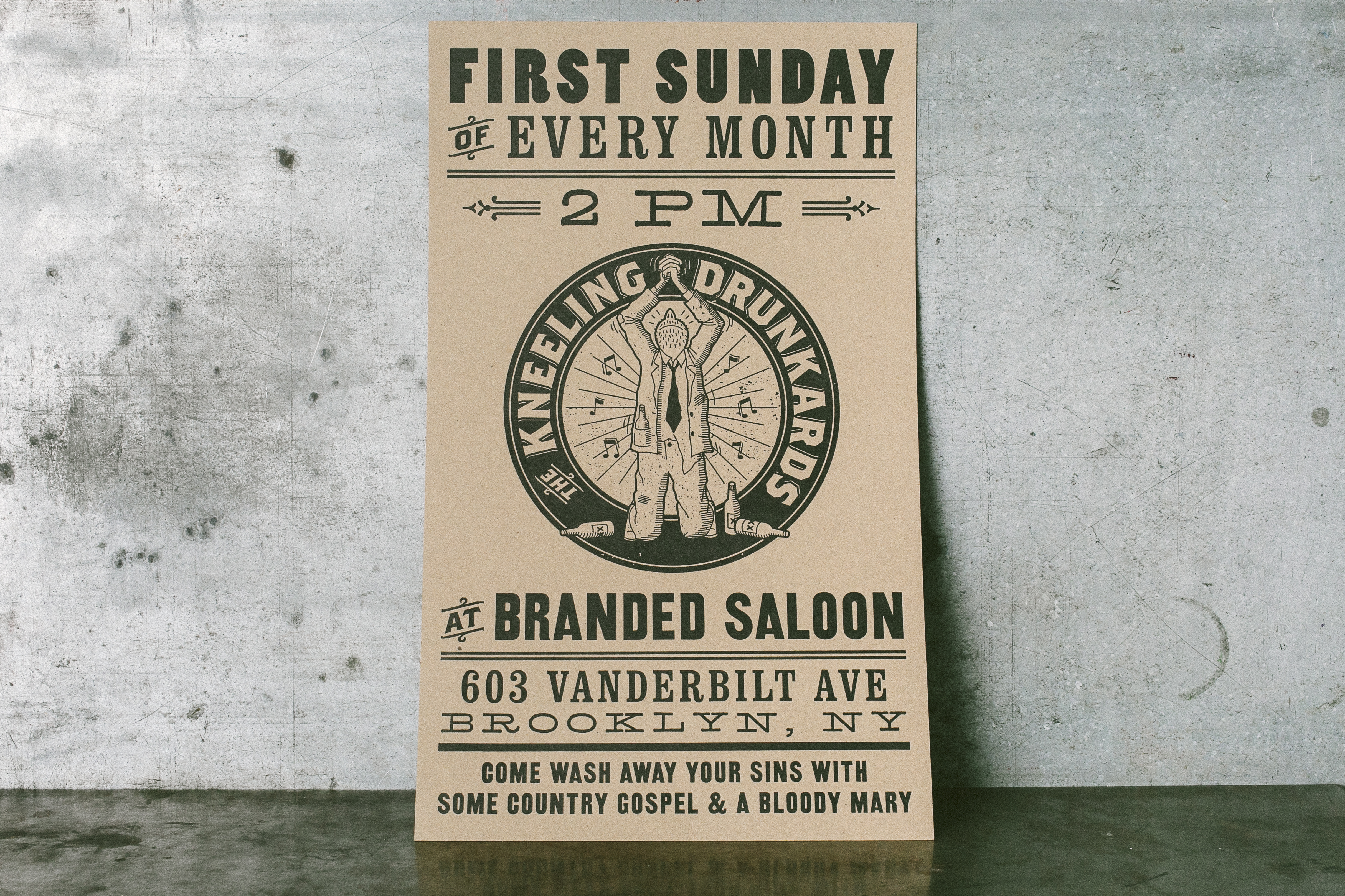 Kneeling Drunkards letterpress poster | Designed by Jarrod Taylor Design, Letterpress printed by Boxcar Press