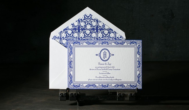 Custom azure letterpress save the dates