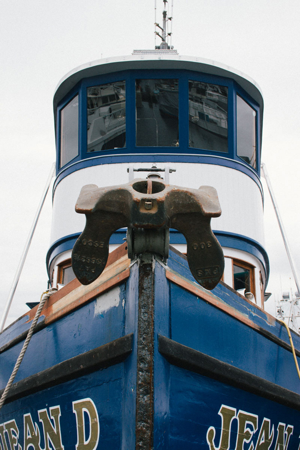 Shipping boat with anchor in Seattle, Washington.