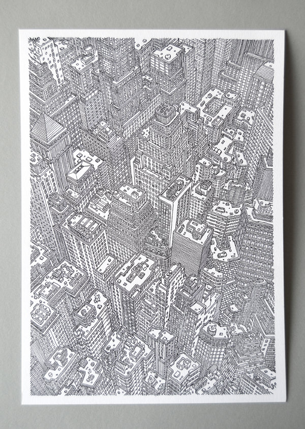 Granja Grafica prints highly detailed city scape print.