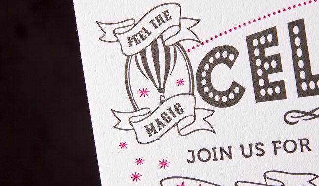 Circus poster inspired letterpress Bat Mitzvah invitations 