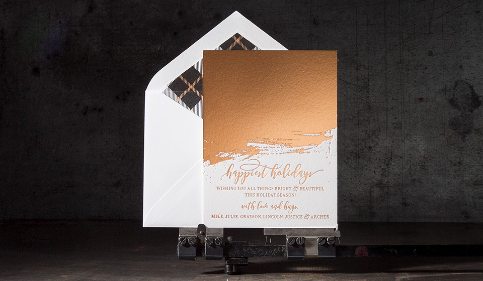 Modern copper foil stamped holiday cards by Bella Figura