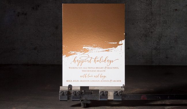 Modern copper foil stamped holiday cards by Bella Figura